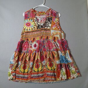 Ruby Yaya Patchwork Boho Peasant Blouse Medium Hippie Festival Sleeveless